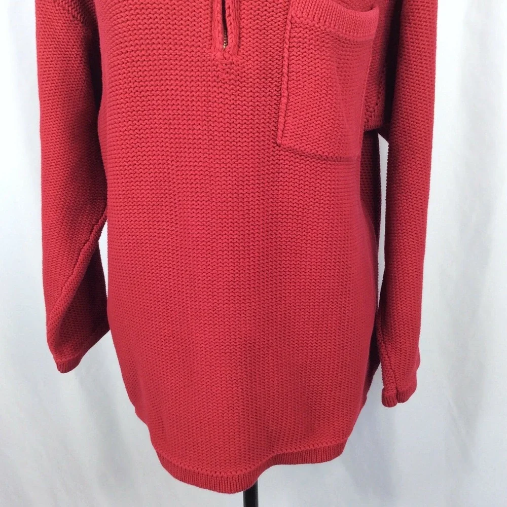 Eddie Bauer‎ Women's 1/4 Zip Pullover Sweater Size Large Red Thick Pocket